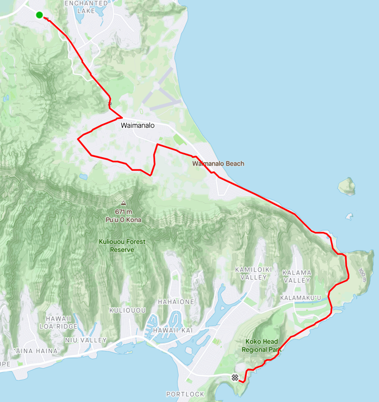 Castle to Hanauma Course Map